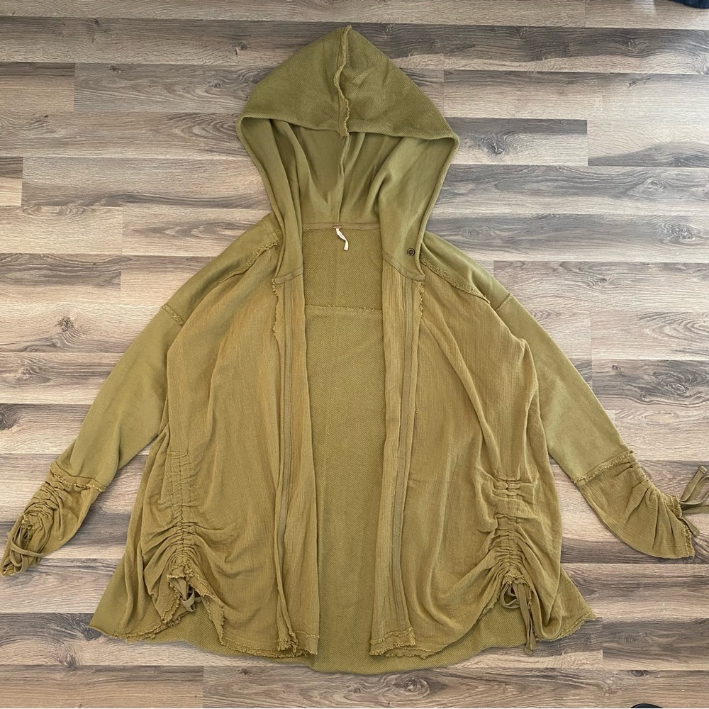 Free People Green Hooded Open Front Cardigan Sweater